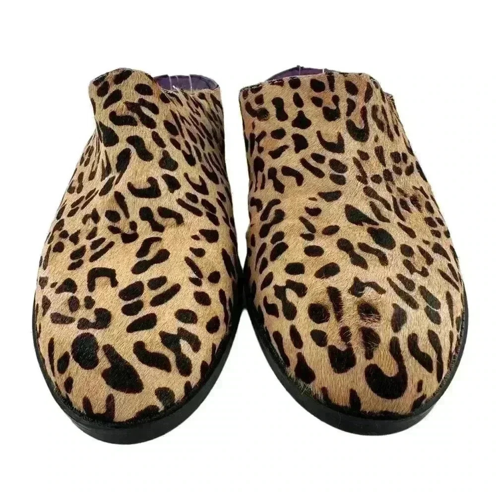David Tate flats size 8.5 W brown cheetah print calf hair slip on mules clogs - Picture 3 of 13